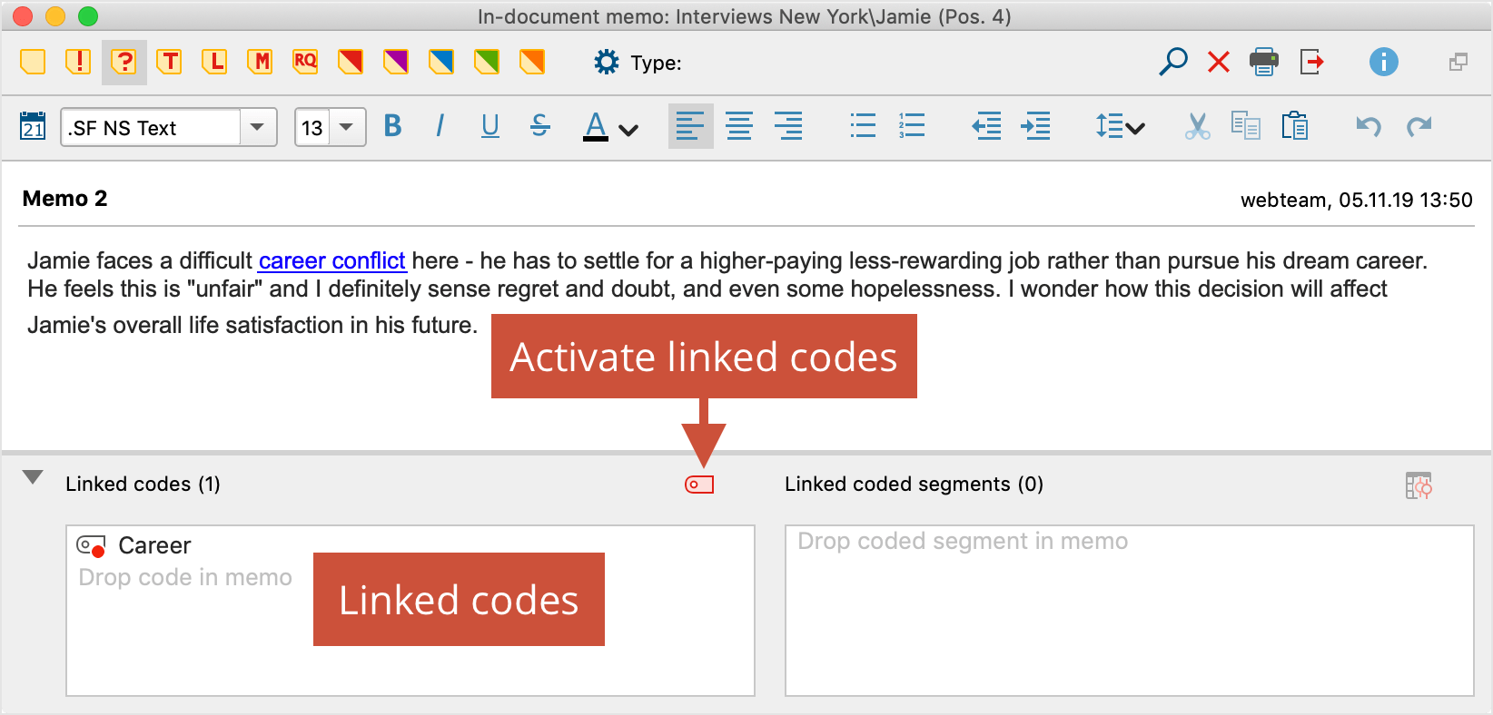 Linking a memo to a code Linking a memo to a code