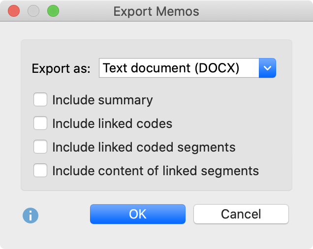 Options for exporting a memo