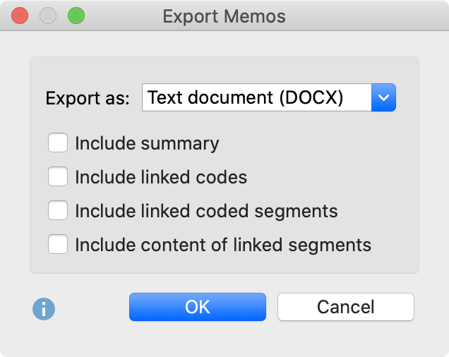 Options for exporting a memo Options for exporting a memo