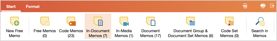 Only In-document memos are displayed in the Memo Manager