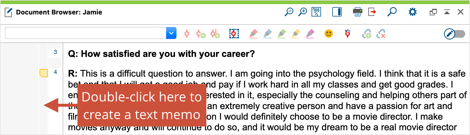 Creating a memo by double-clicking in the memo column Creating a memo by double-clicking in the memo column