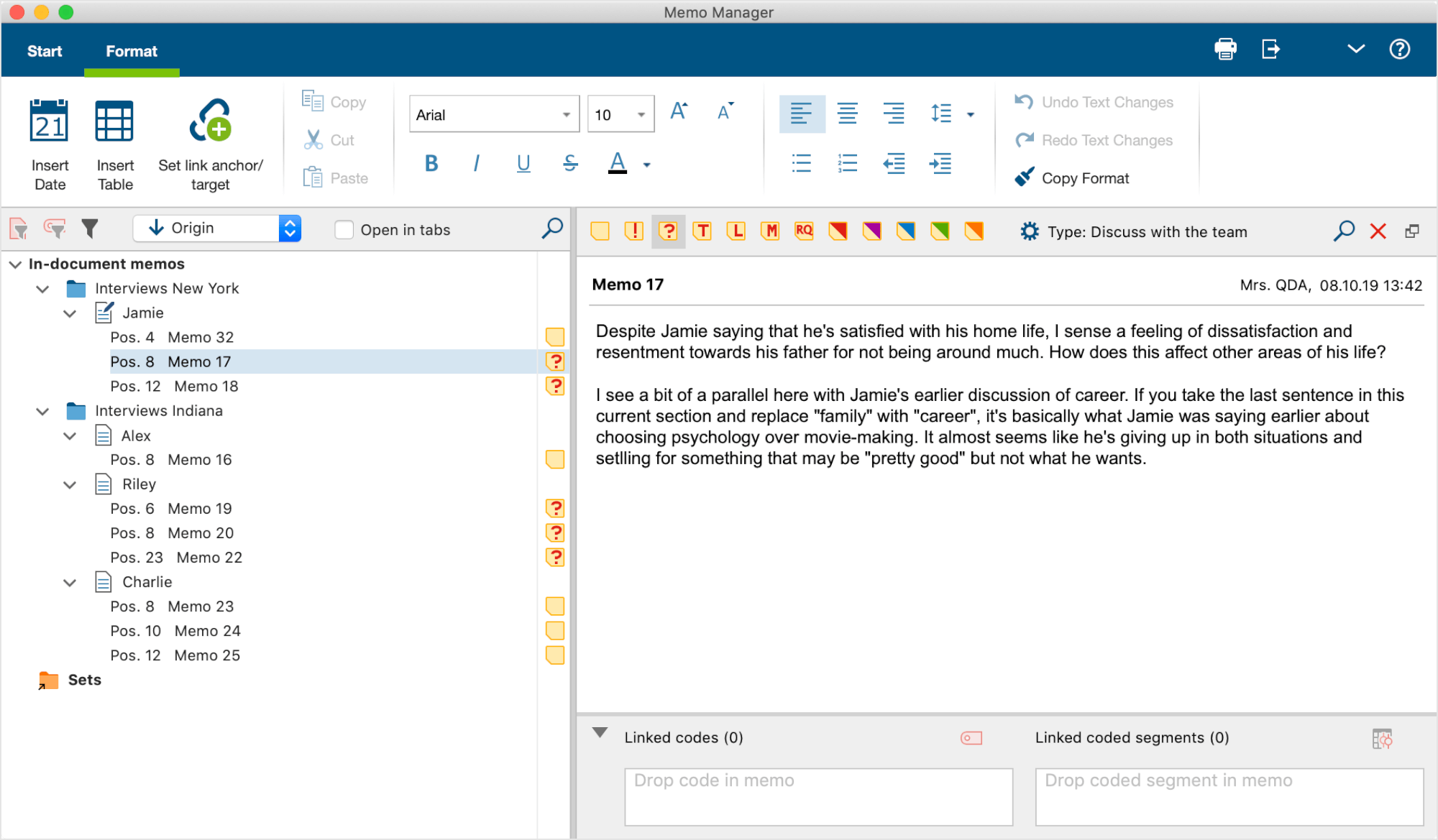 Memo opened in the Memo Manager Memo opened in the Memo Manager