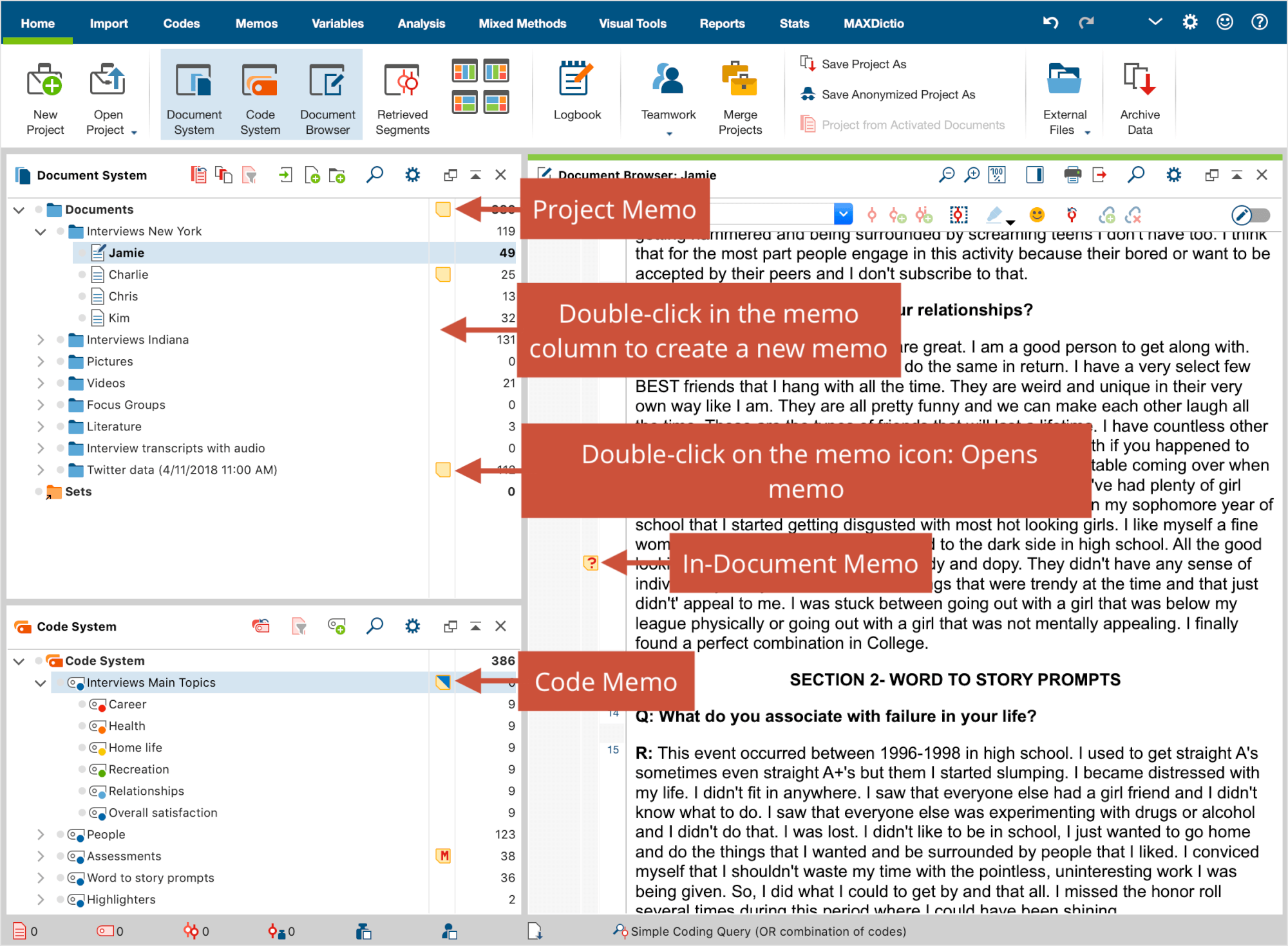 Memos in the MAXQDA User Interface Memos in the MAXQDA User Interface