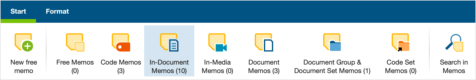 Only In-document memos are displayed in the Memo Manager Only In-document memos are displayed in the Memo Manager