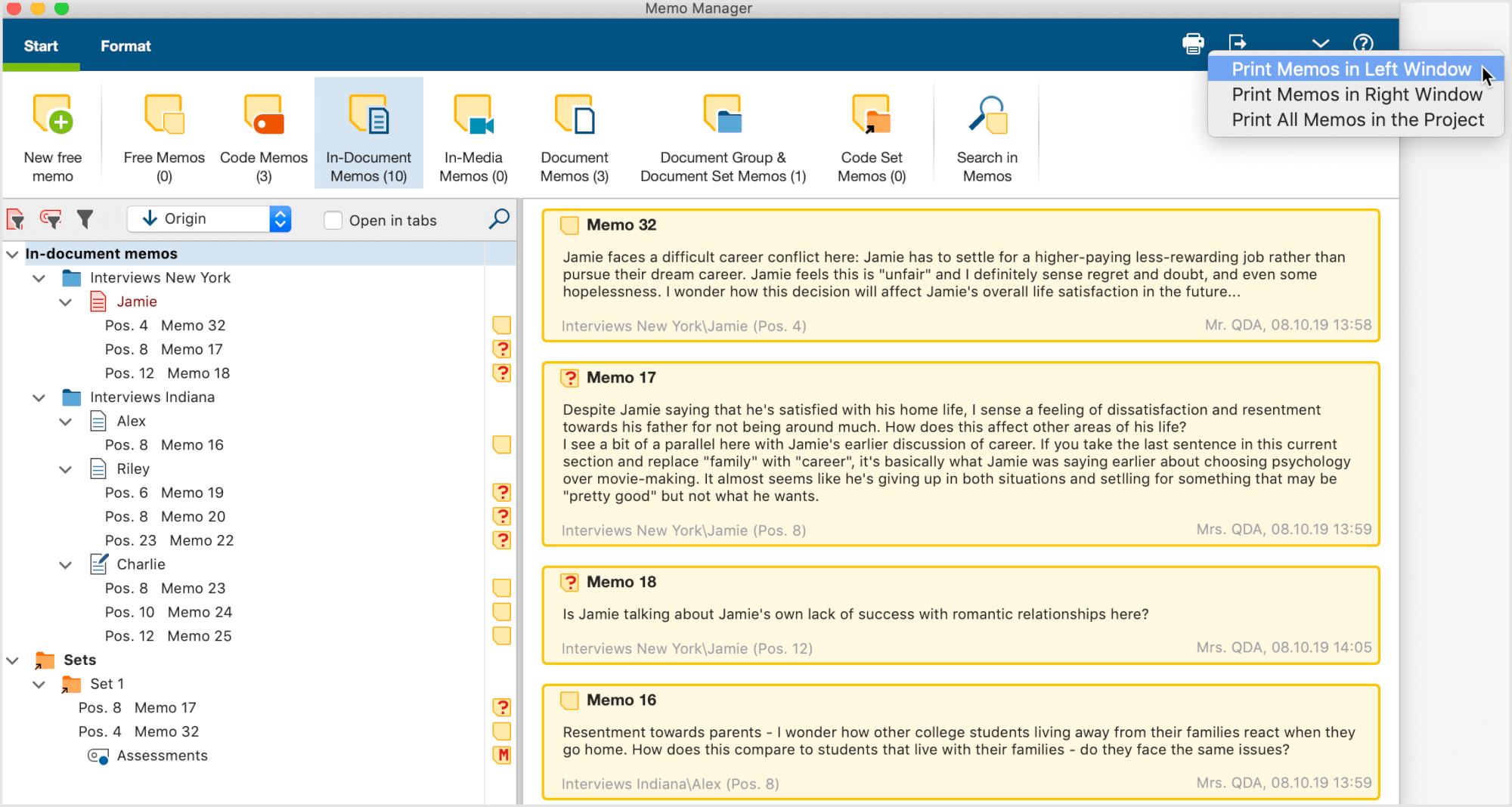 Export and print memos Export and print memos