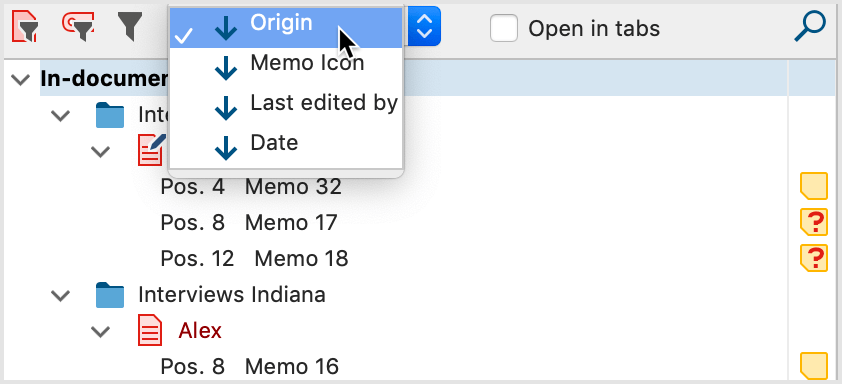 Options for sorting memos Options for sorting memos