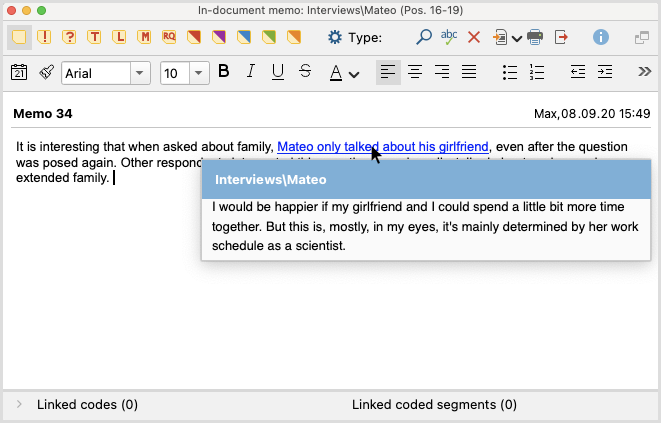 Preview of an internal link in a memo Preview of an internal link in a memo