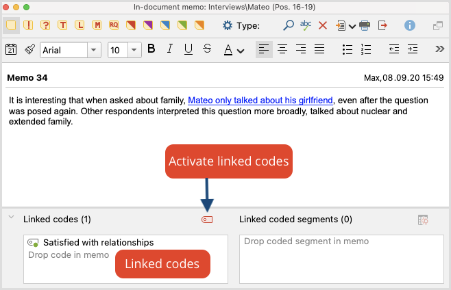 Linking a memo to a code Linking a memo to a code