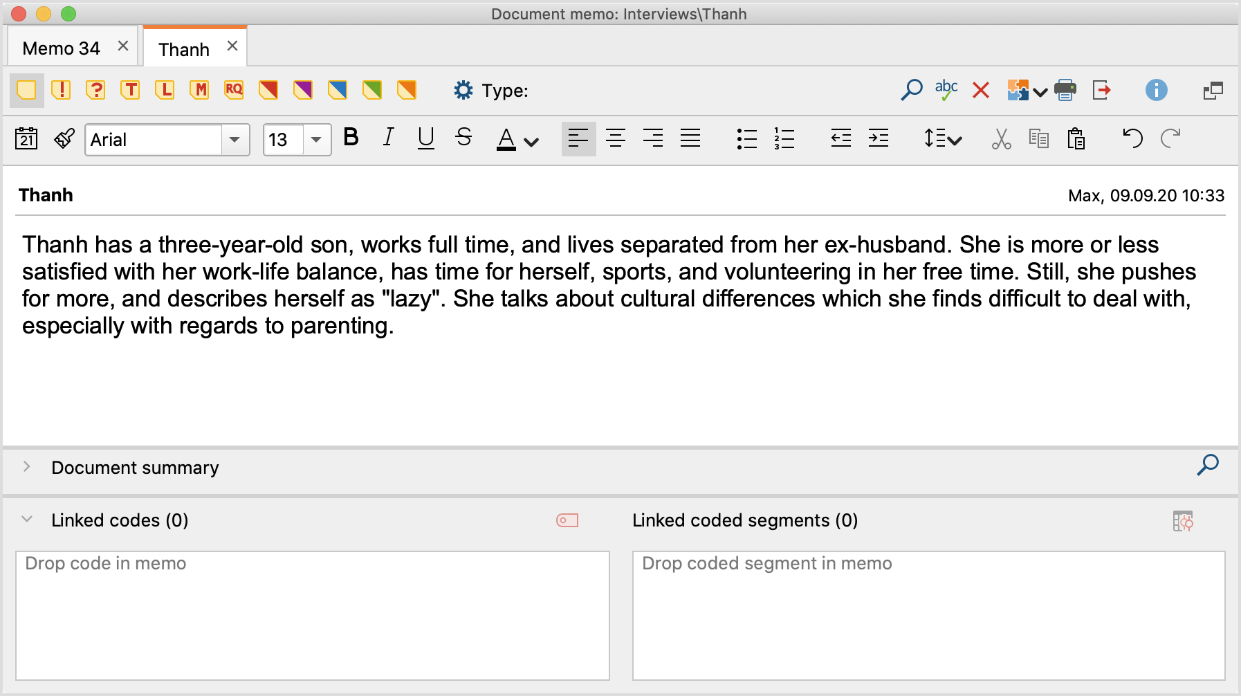 Multiple open memos in tab display Multiple open memos in tab display