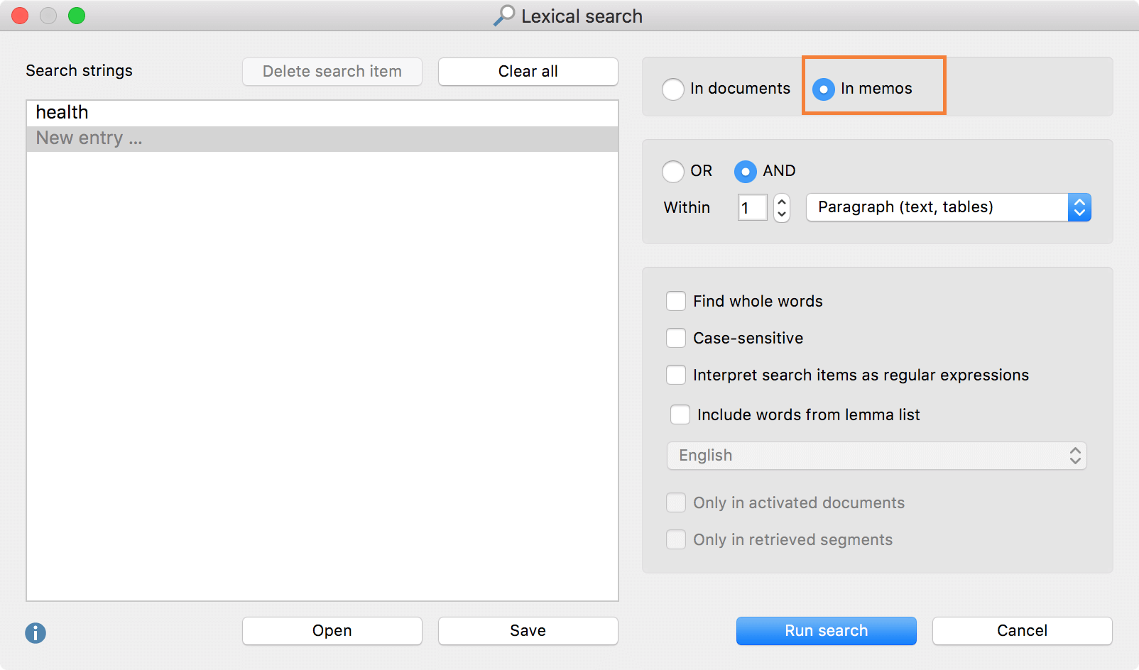 Searching for “health” in the project memos Searching for “health” in the project memos