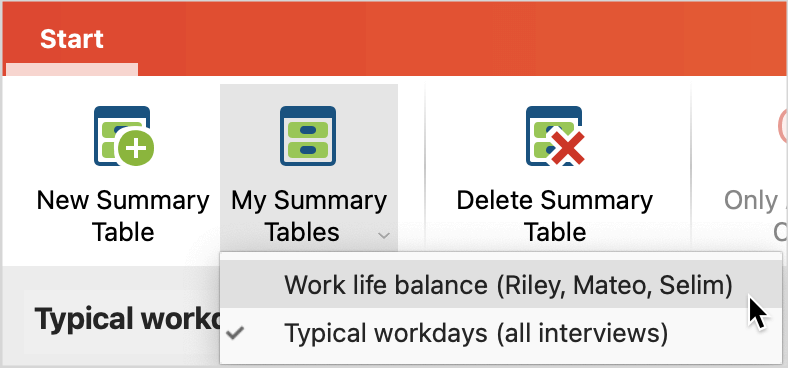 Opening a Summary Table