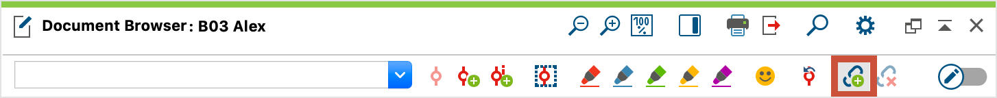 Toolbar button for creating an internal link