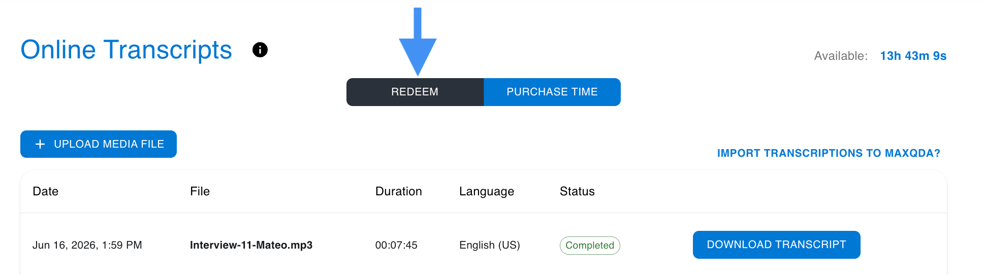 screenshot of redeem code option