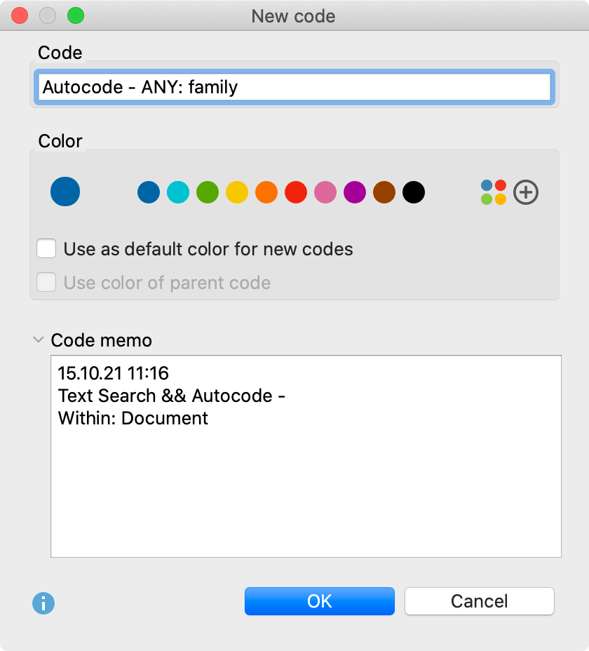 Autocode search results: Define a new code