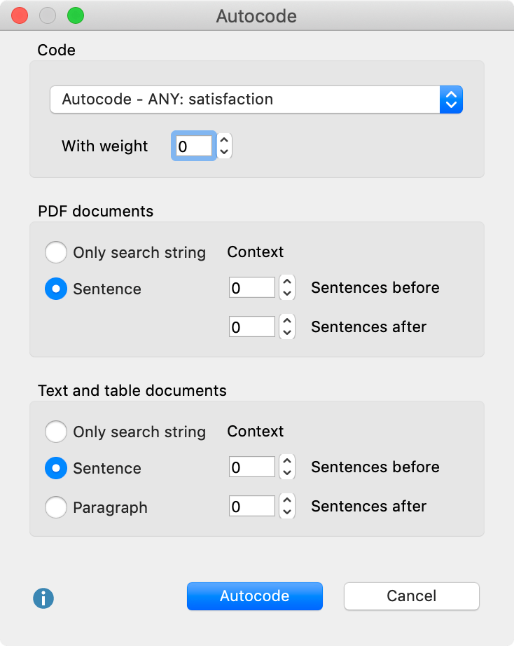 Setting options for automatic coding of search results Setting options for automatic coding of search results