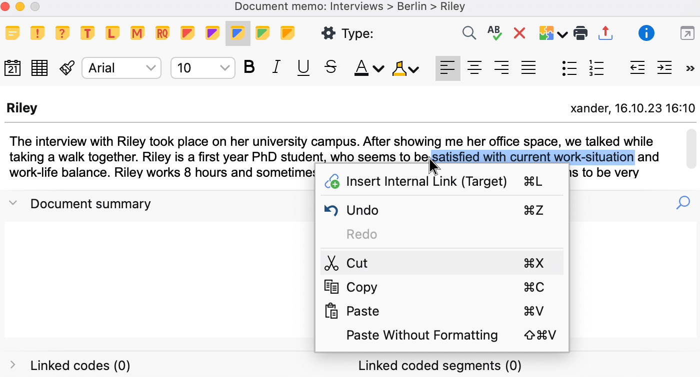 Insert an internal link in a memo Inserting an internal link in a memo