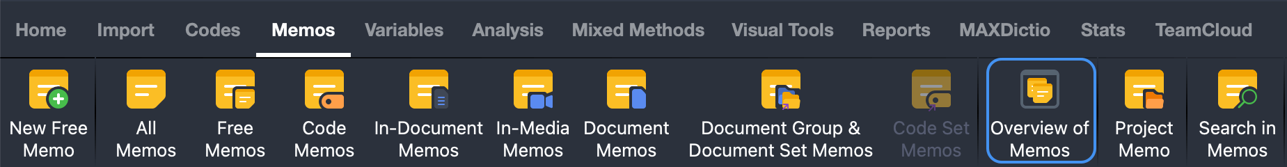 Overview of Memos tab in the Memos menu Overview of Memos tab in the Memos menu