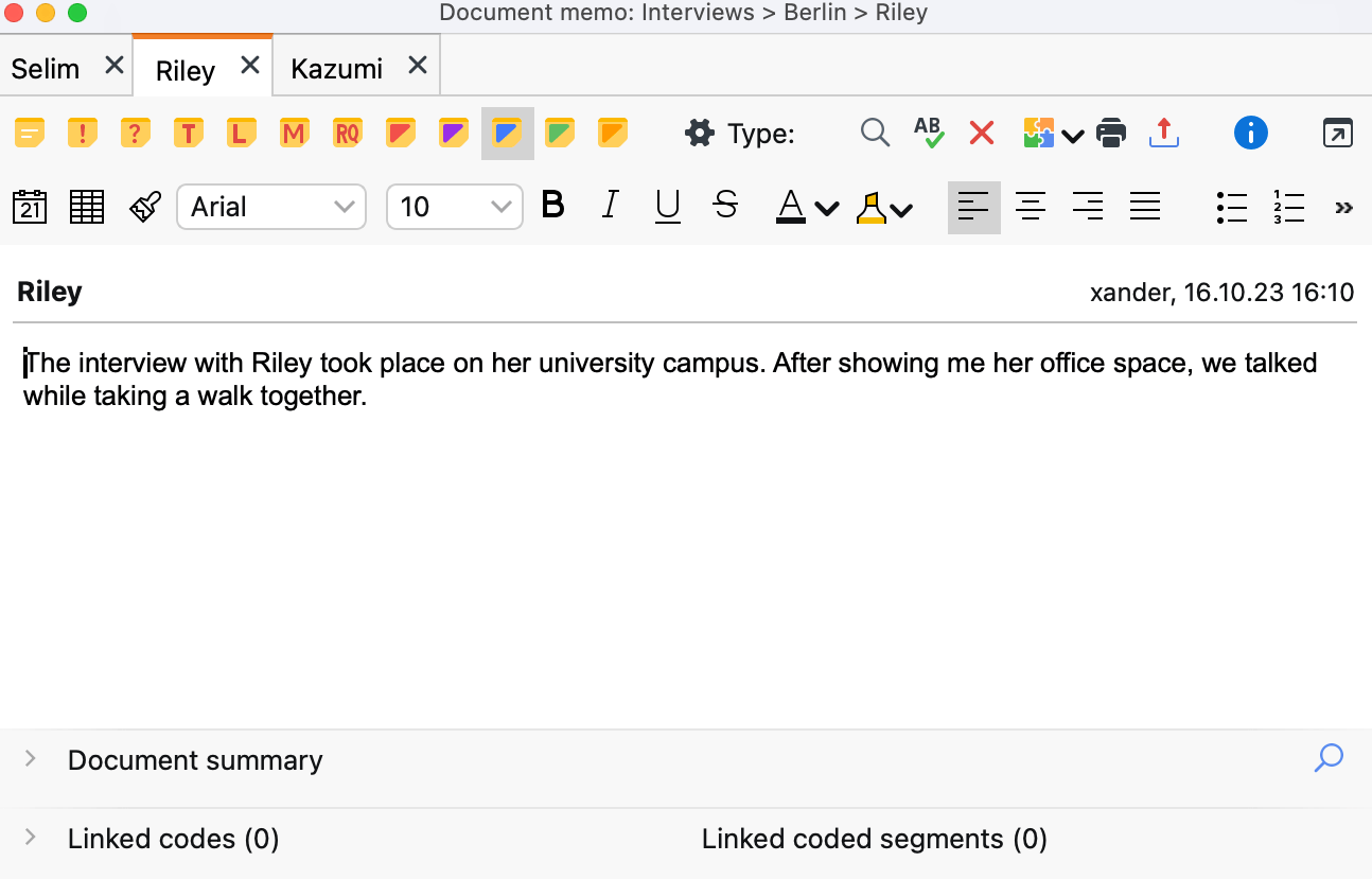 Multiple open memos in tab display Multiple open memos in tab display