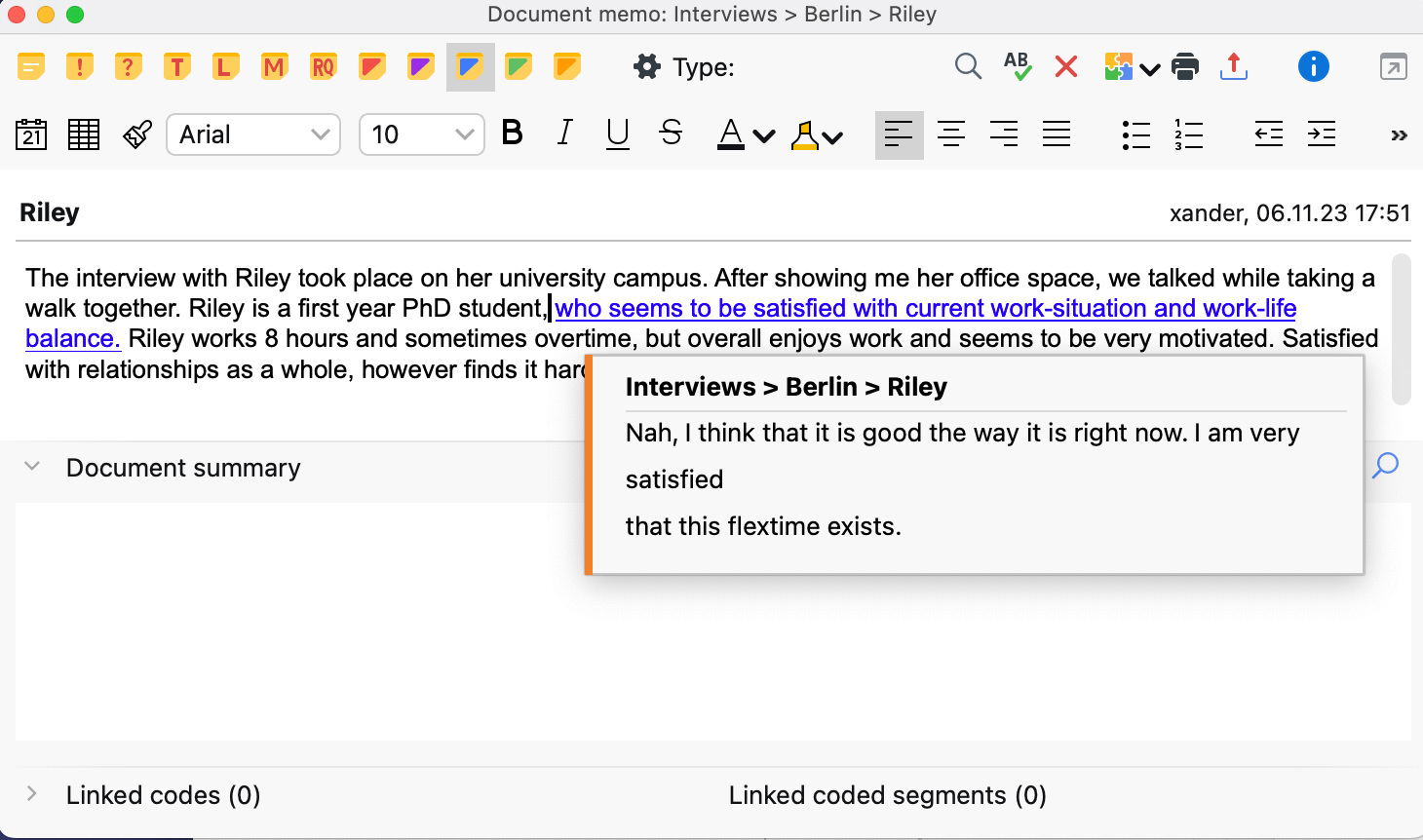 Preview of an internal link in a memo Preview of an internal link in a memo
