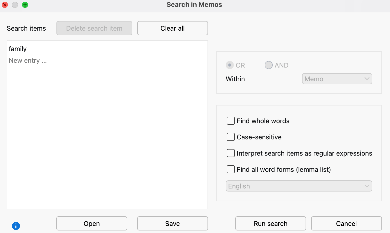 Searching for the word “family” in the project memos Searching for the word “family” in the project memos