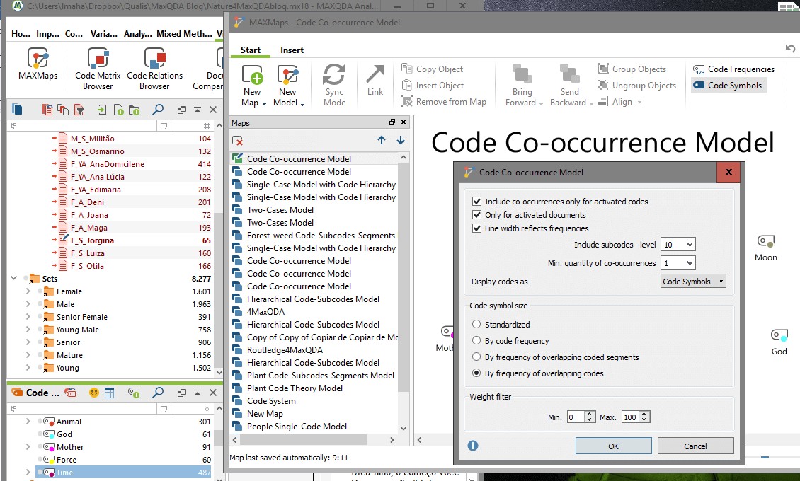 Analyzing word frequencies: Creating a Code Co-Occurrence Model with MAXMaps