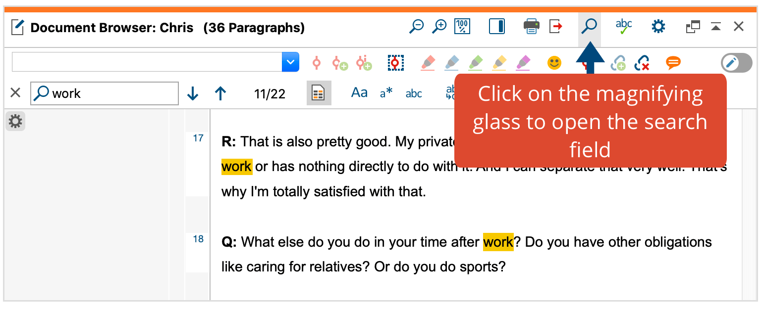 Search in the “Document Browser” Search in the “Document Browser”