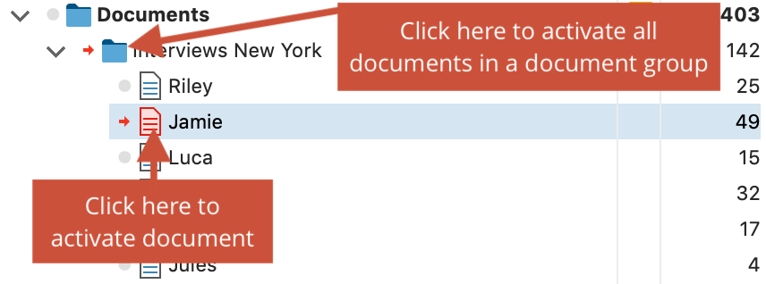 Activate documents by clicking on the symbol with the mouse Activate documents by clicking on the symbol with the mouse