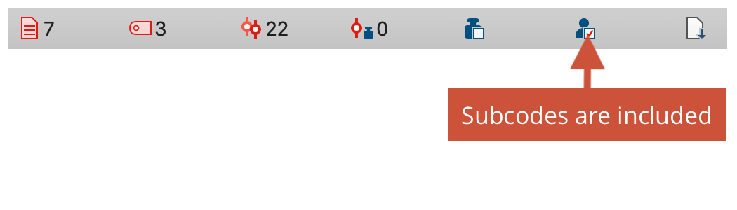 Subcode inclusion shown in the status bar Subcode inclusion shown in the status bar