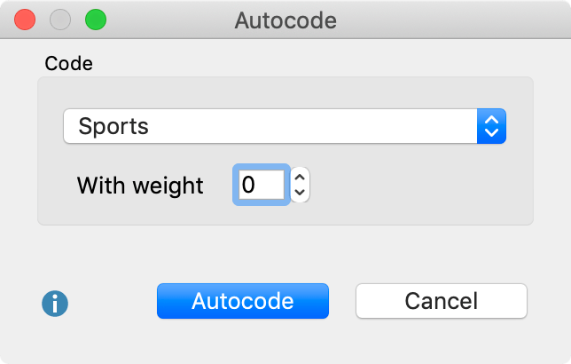 Options for automatic coding of the segments in the Overview coded segments with an existing code Options for automatic coding of the segments in the Overview coded segments with an existing code