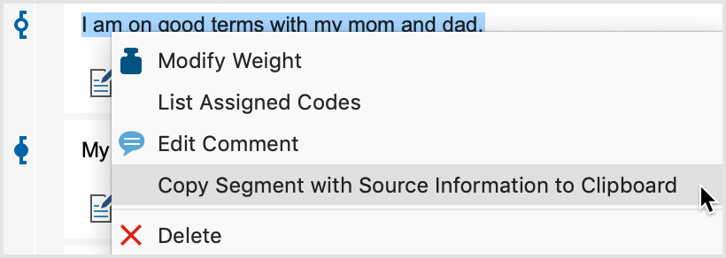 Getting a segment's source information from the context menu Getting a segment's source information from the context menu