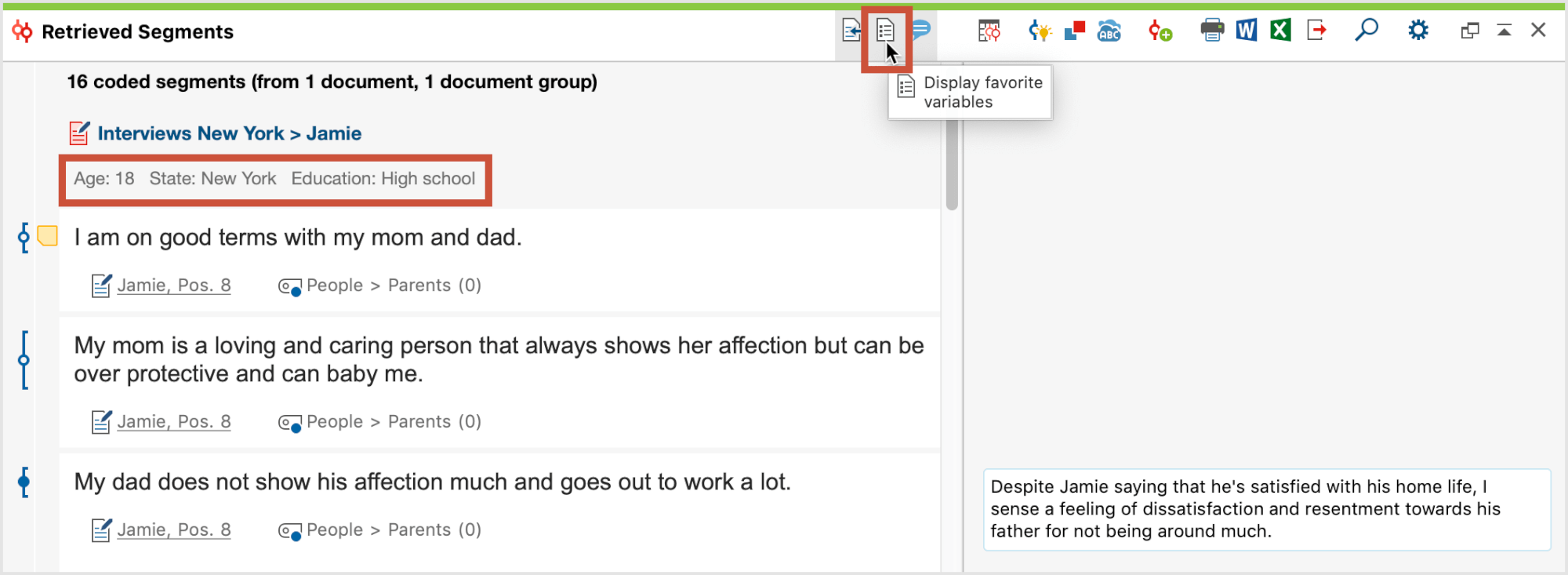 Show variable information in the Retrieved Segments window Show variable information in the Retrieved Segments window