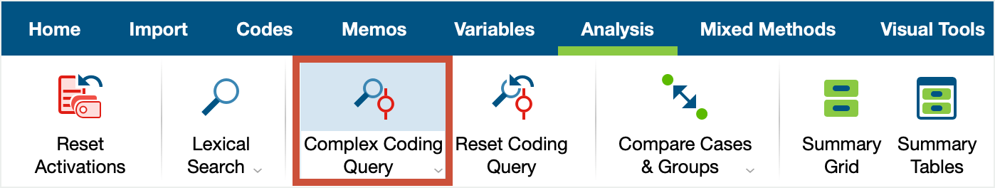 Access to the Complex Coding Query in the Analysis tab Access to the Complex Coding Query in the Analysis tab