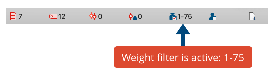 Display of weight filter in the status bar