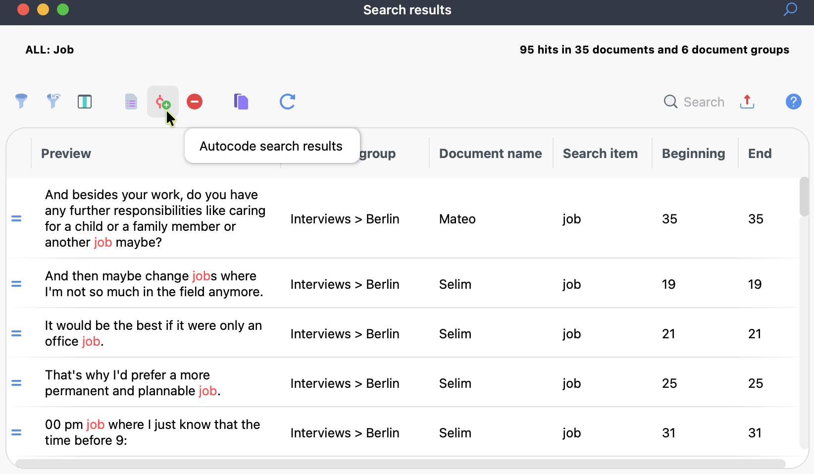 The search results window with the Autocode search results icon highlighted
