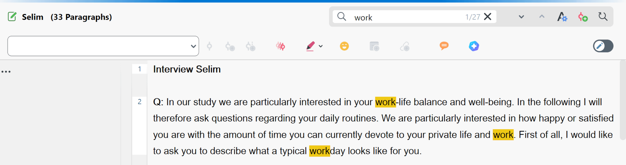 Screenshot of the search bar in MAXQDA's “Document Browser”