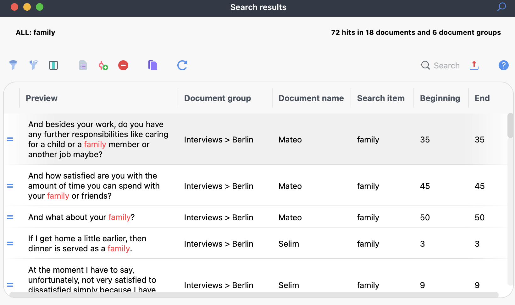 Text Search output example Text Search output example