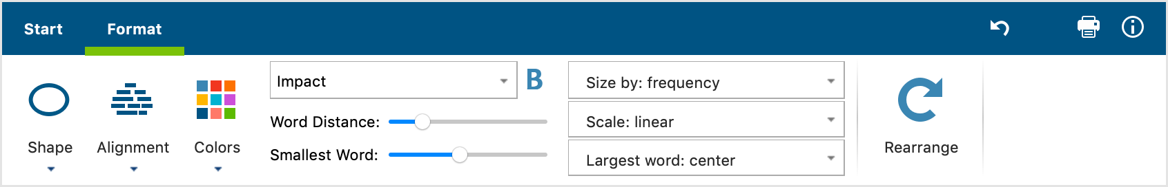 Functions in the Format tab