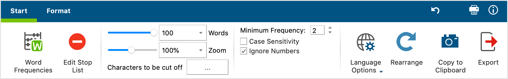 Functions in the Start tab Functions in the Start tab