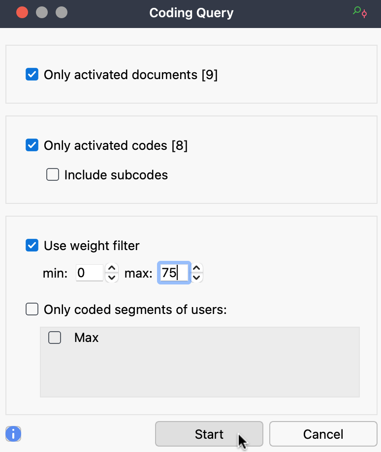 Coding Query preferences window Coding Query preferences window