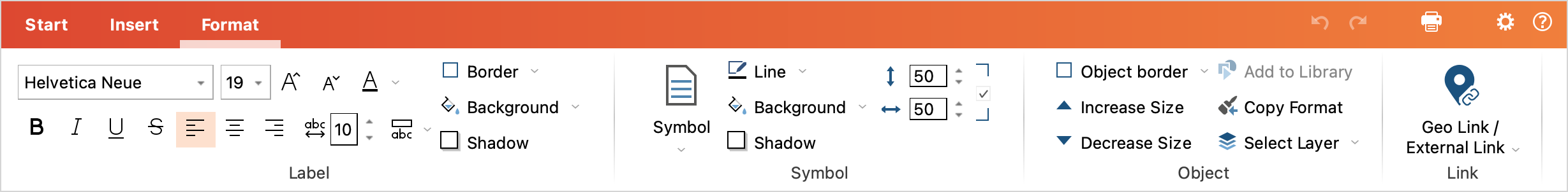 The Format menu tab The Format menu tab