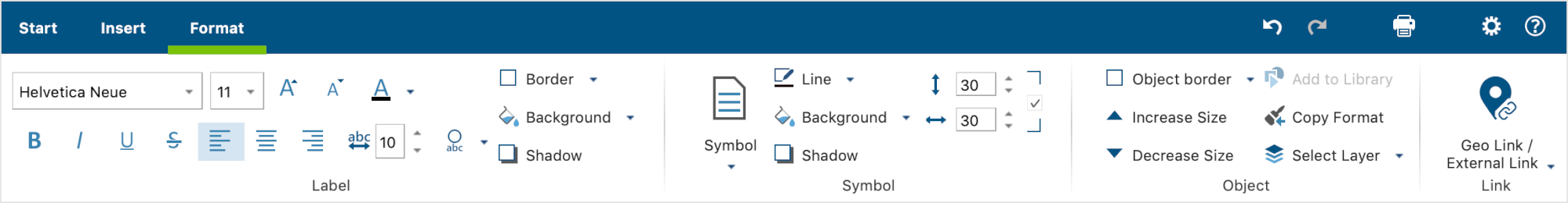 The Format menu tab The Format menu tab