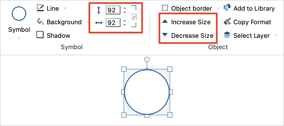 Change the size of an object in the format tab Change the size of an object in the format tab