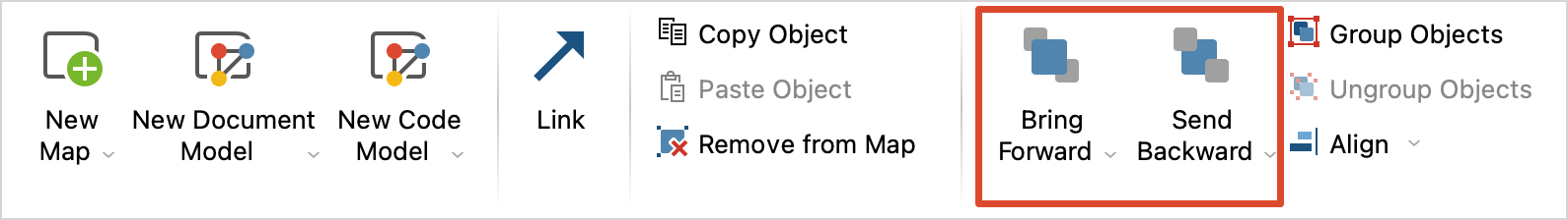 You can move objects further forward or back with the icons framed in red. You can move objects further forward or back with the icons framed in red.