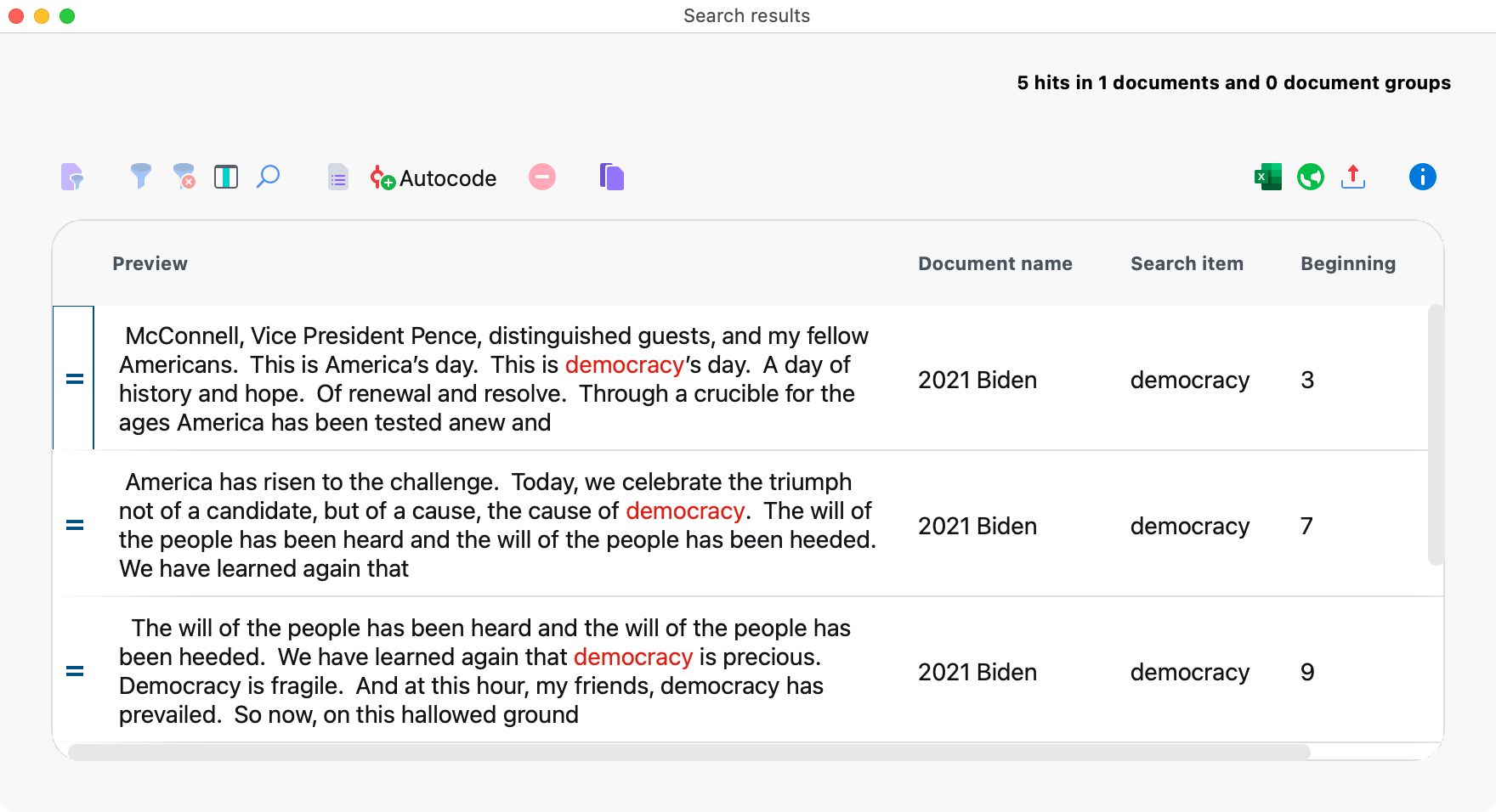 Listing of search hits Listing of search hits