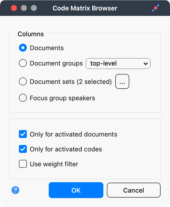 Code Matrix Browser options dialog window