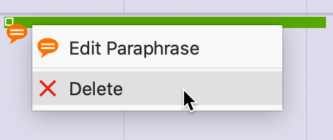 Edit or delete paraphrase with the context menu of a green paraphrase bar