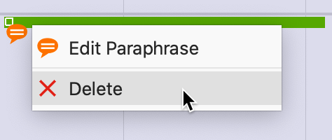 Edit or delete paraphrase with the context menu of a green paraphrase bar Edit or delete paraphrase with the context menu of a green paraphrase bar