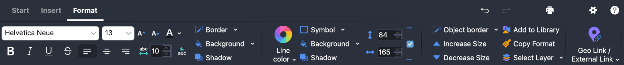 The Format menu tab The Format menu tab