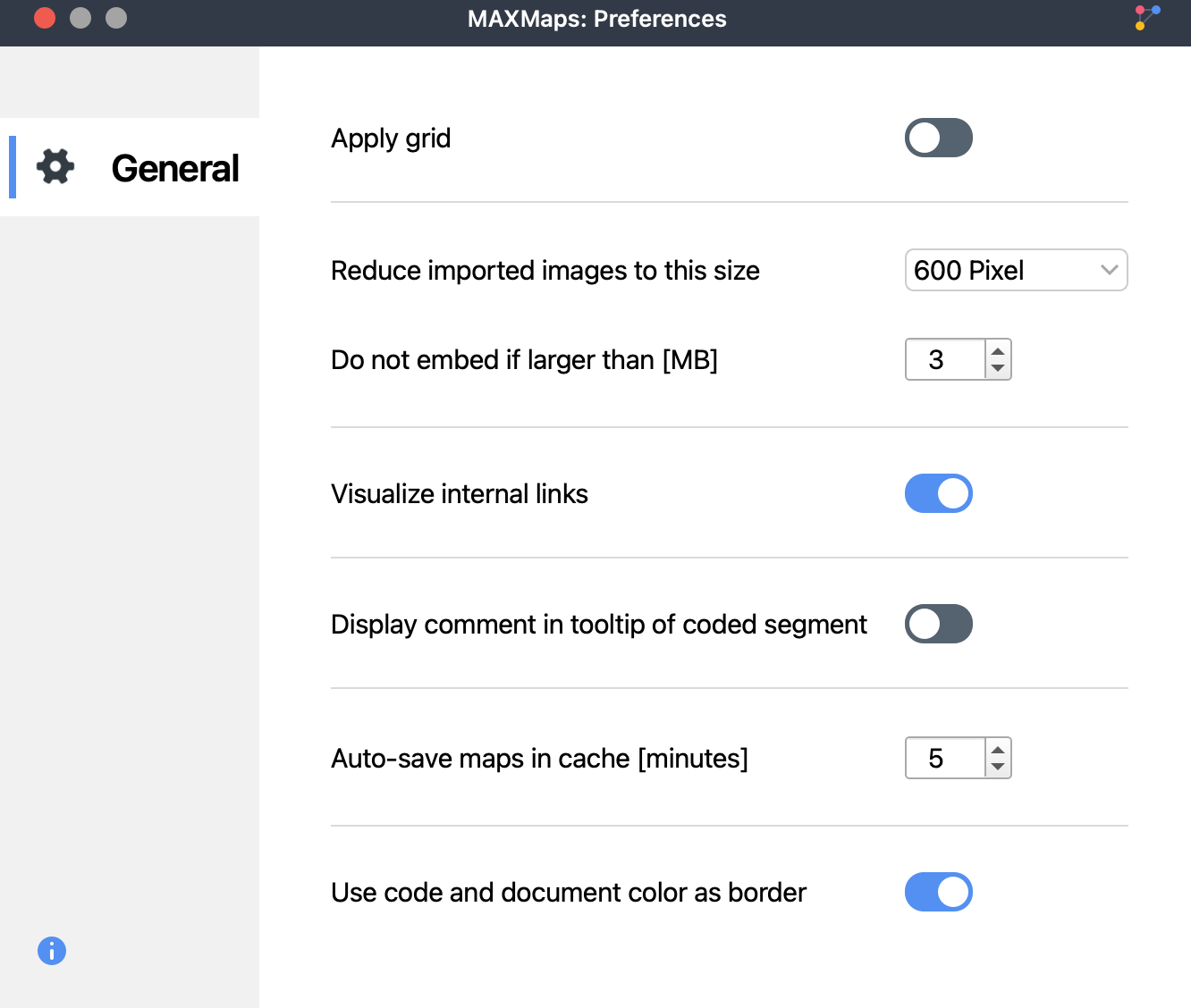 The MAXMaps preferences window The MAXMaps preferences window
