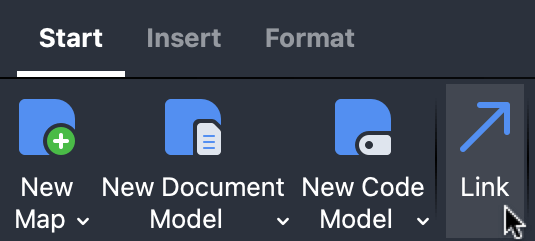 Activating Link Mode in the “Start” tab. Activating the Link Mode in the “Start” tab.